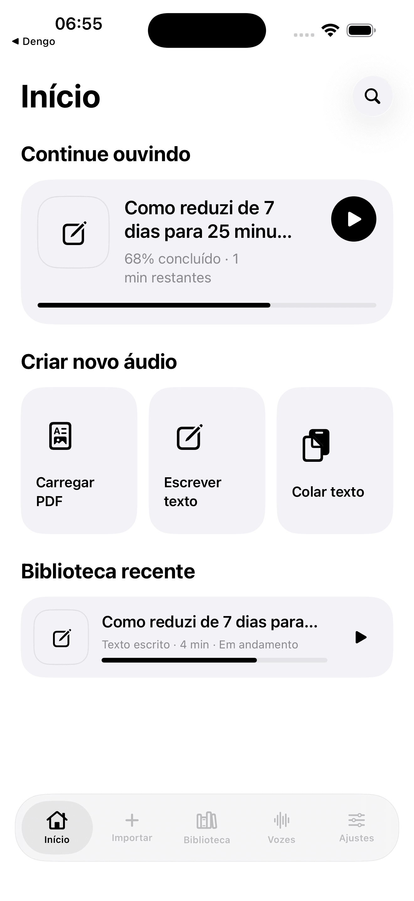 Ouve — Home · três entradas